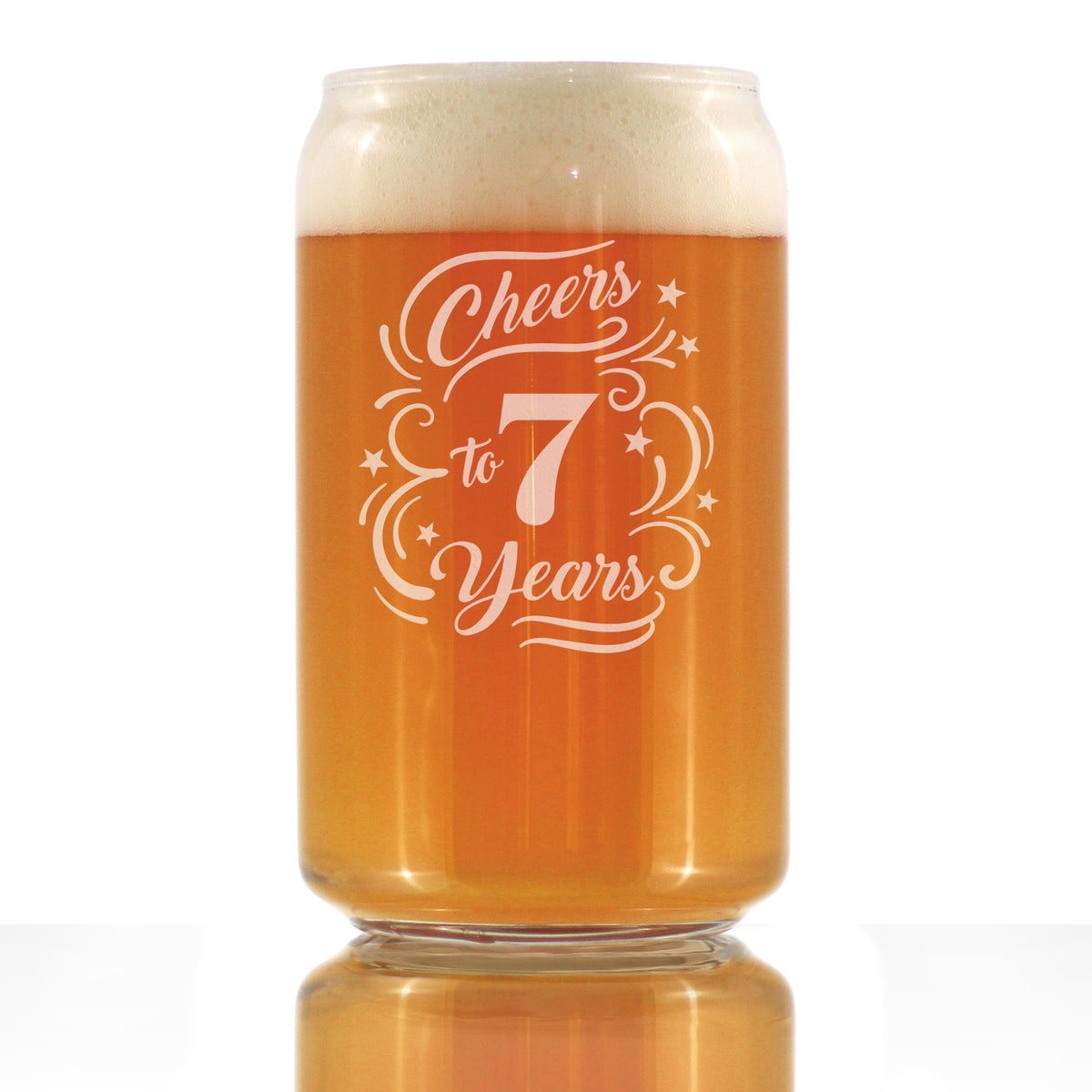 Cheers to 7 Years - Beer Can Pint Glass Gifts for Women &amp; Men - 7th Anniversary Party Decor - 16 Oz Glasses