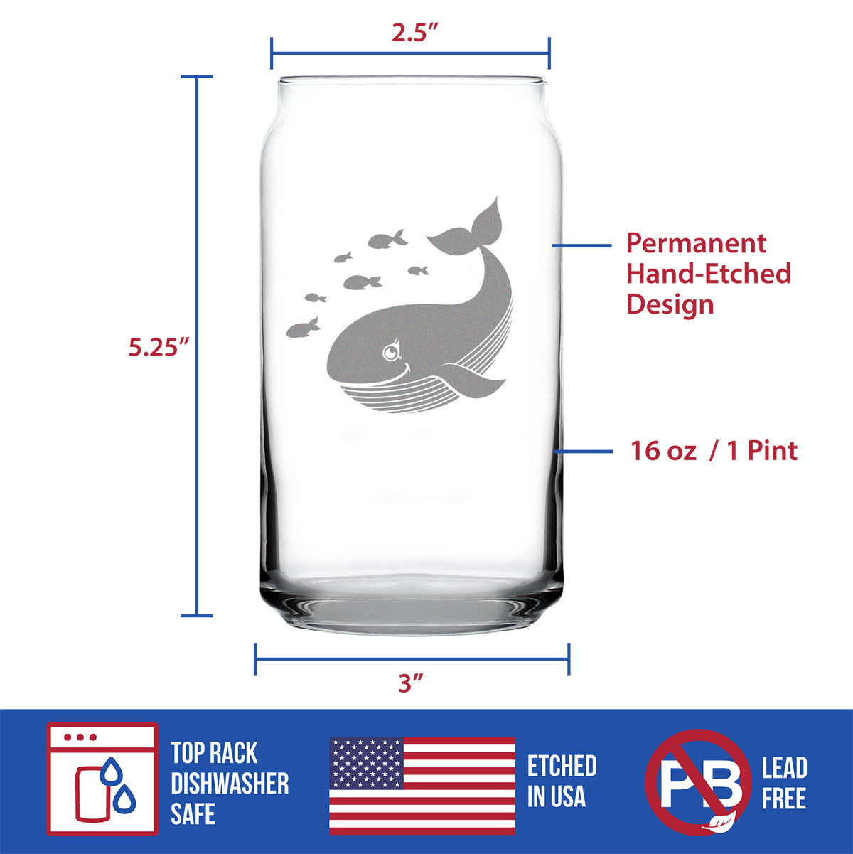 Cute Whale Beer Can Pint Glass - Beach Themed Decor and Gifts for Whale Lovers - 16 Oz Glasses