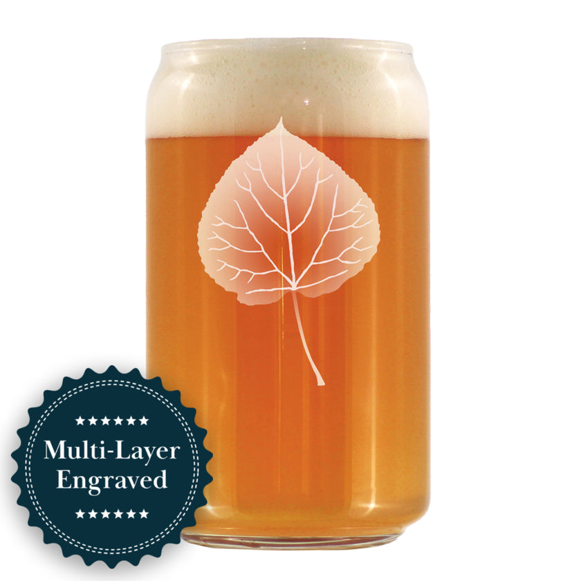 Aspen Leaf Engraved Beer Can Glass - Multi-Layer Engraving - 16 oz