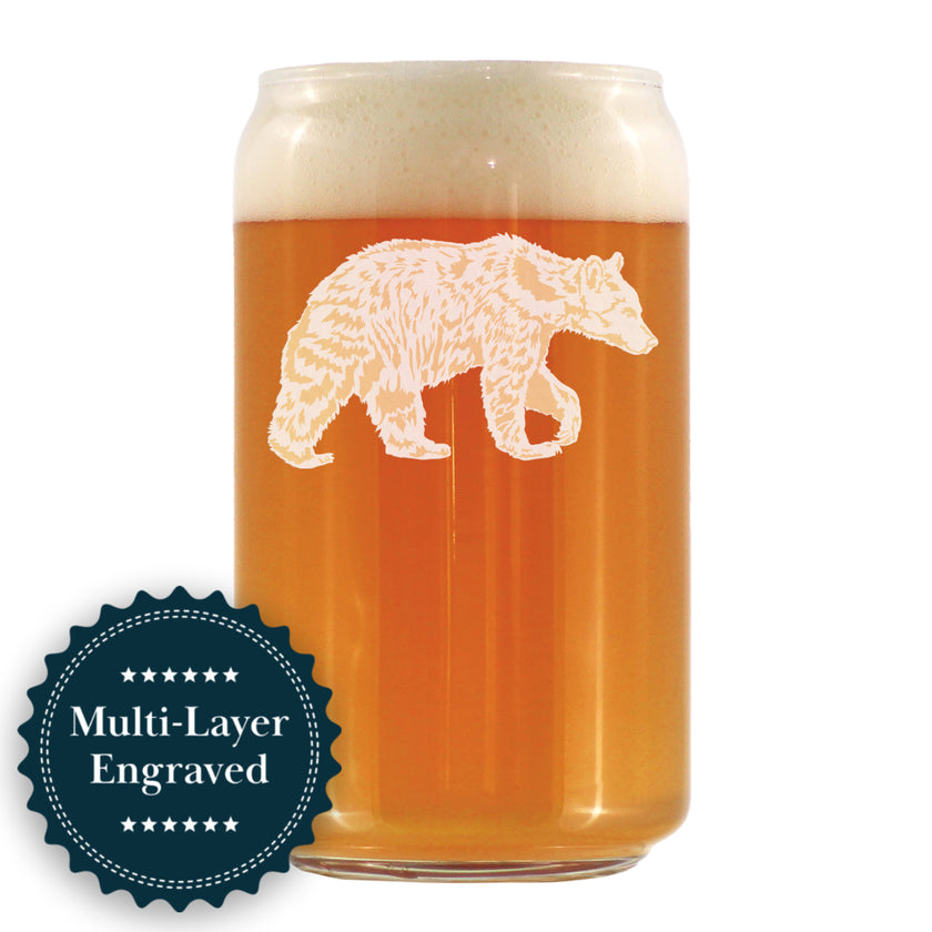Bear Engraved Beer Can Glass - Multi-Layer Engraving - 16 oz