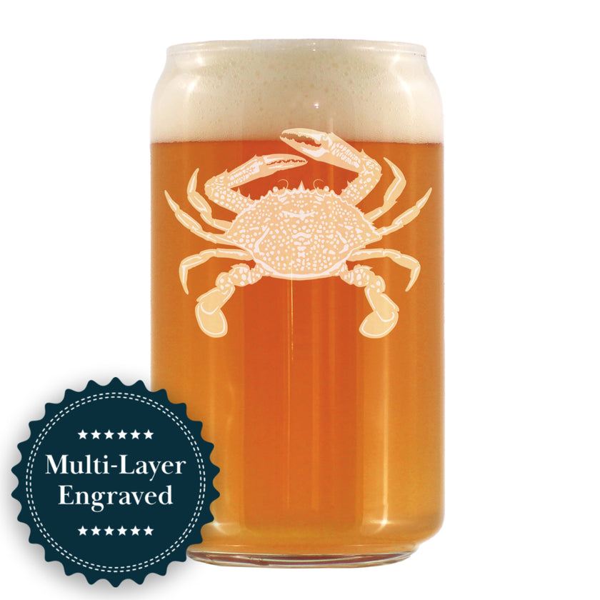 Crab Engraved Beer Can Glass - Multi-Layer Engraving - 16 oz