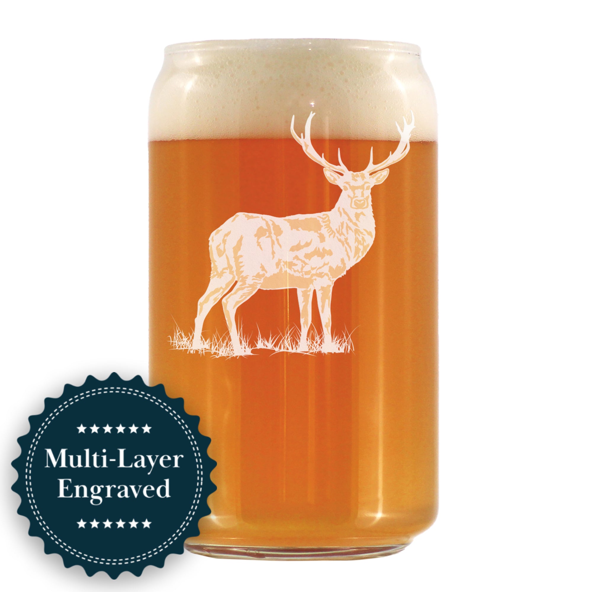 Deer Engraved Beer Can Glass - Multi-Layer Engraving - 16 oz