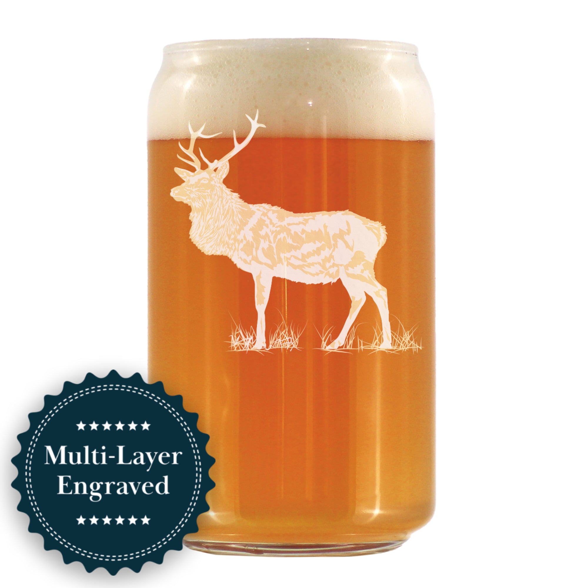 Elk Engraved Beer Can Glass - Multi-Layer Engraving - 16 oz