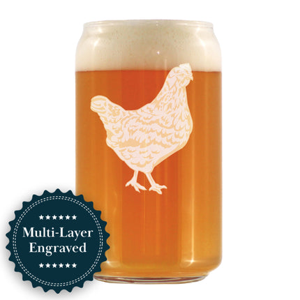 Hen Engraved Beer Can Glass - Multi-Layer Engraving - 16 oz
