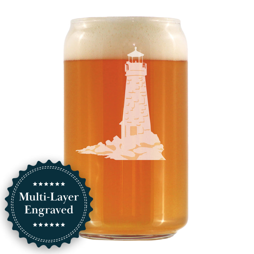 Lighthouse Engraved Beer Can Glass - Multi-Layer Engraving - 16 oz