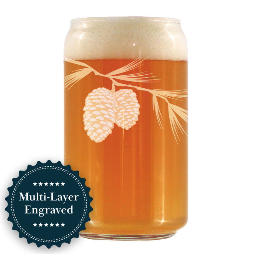Pinecones Engraved Beer Can Glass - Multi-Layer Engraving - 16 oz