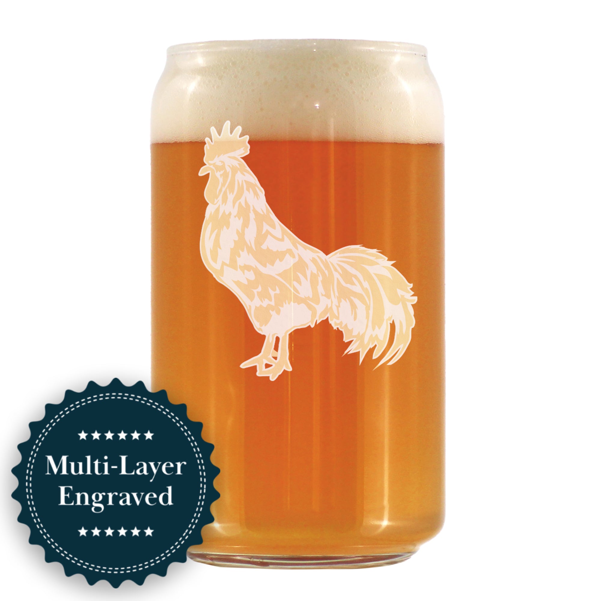 Rooster Engraved Beer Can Glass - Multi-Layer Engraving - 16 oz