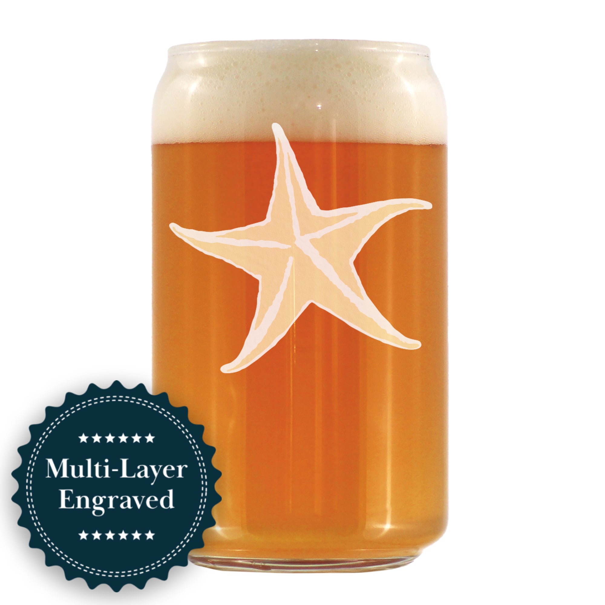 Starfish Engraved Beer Can Glass - Multi-Layer Engraving - 16 oz