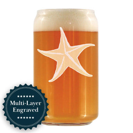 Starfish Engraved Beer Can Glass - Multi-Layer Engraving - 16 oz