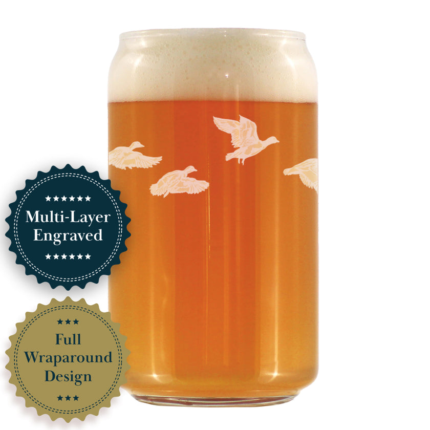 Flying Ducks Engraved Beer Can Glass - Full Wrap - Multi-Layer Engraving - 16 oz