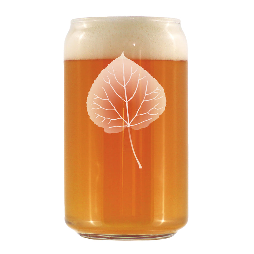 Aspen Leaf Engraved Beer Can Glass - Multi-Layer Engraving - 16 oz