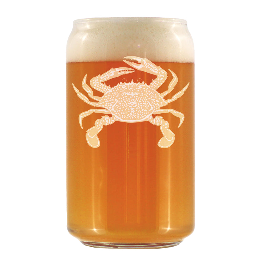 Crab Engraved Beer Can Glass - Multi-Layer Engraving - 16 oz