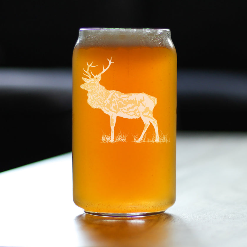 Elk Engraved Beer Can Glass - Multi-Layer Engraving - 16 oz