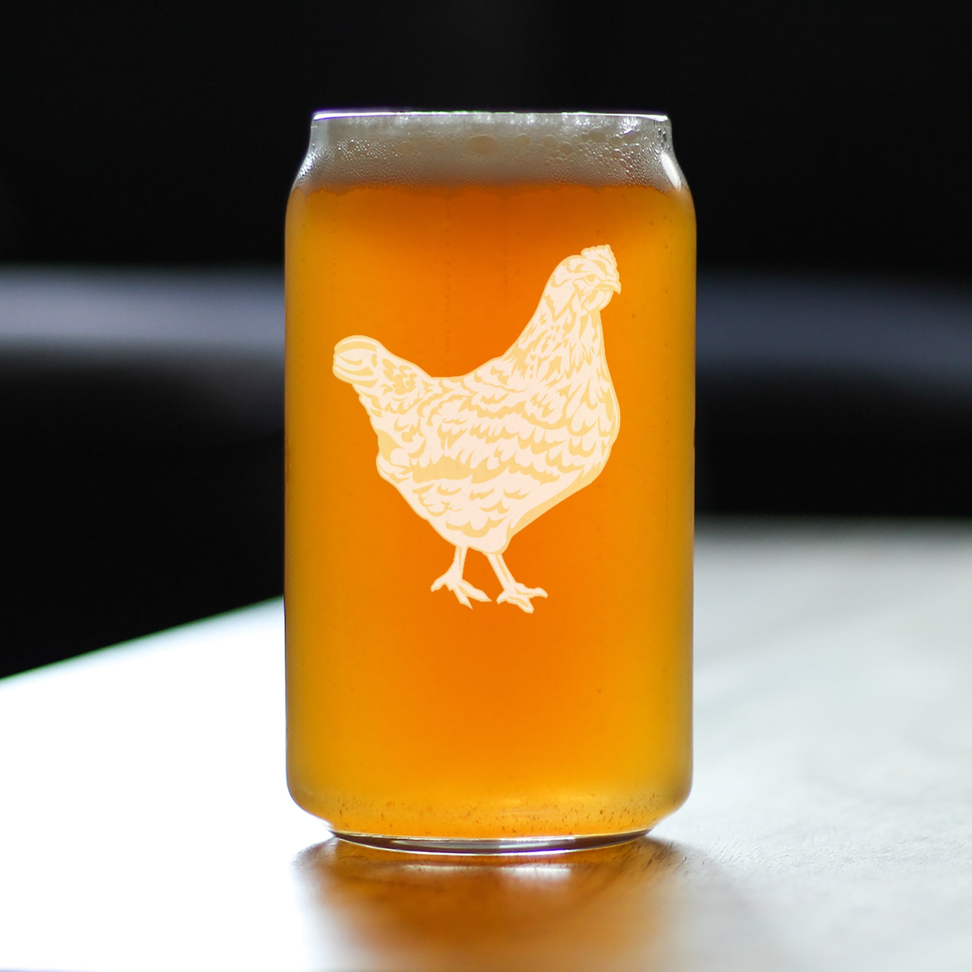 Hen Engraved Beer Can Glass - Multi-Layer Engraving - 16 oz