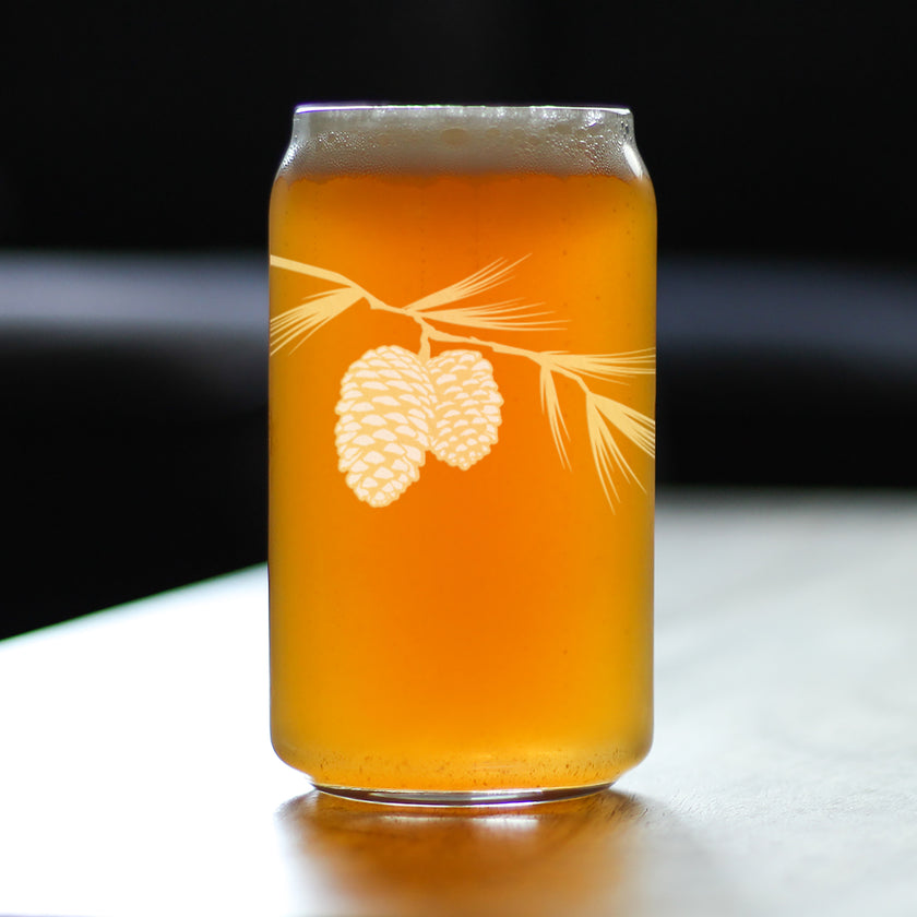 Pinecones Engraved Beer Can Glass - Multi-Layer Engraving - 16 oz