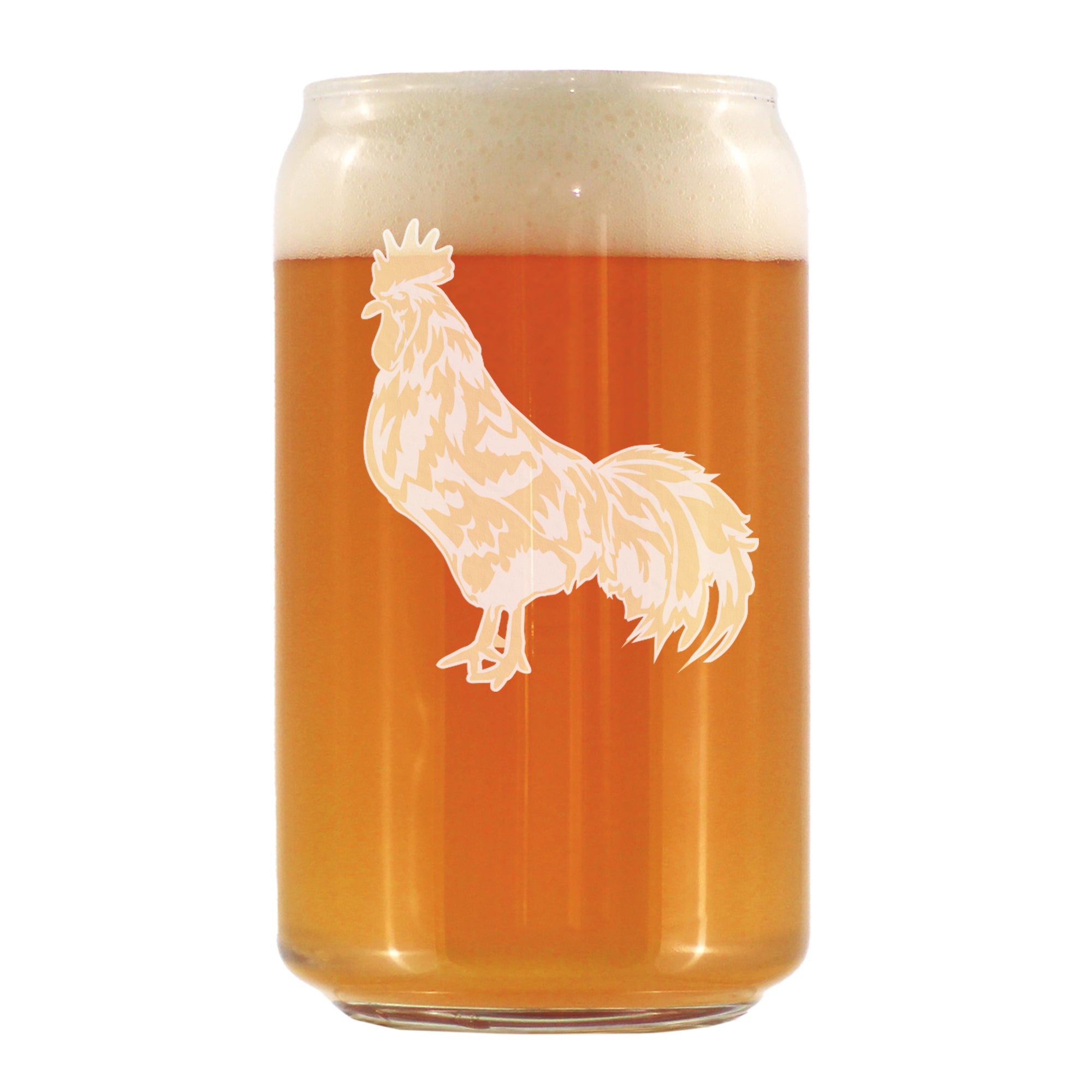 Rooster Engraved Beer Can Glass - Multi-Layer Engraving - 16 oz