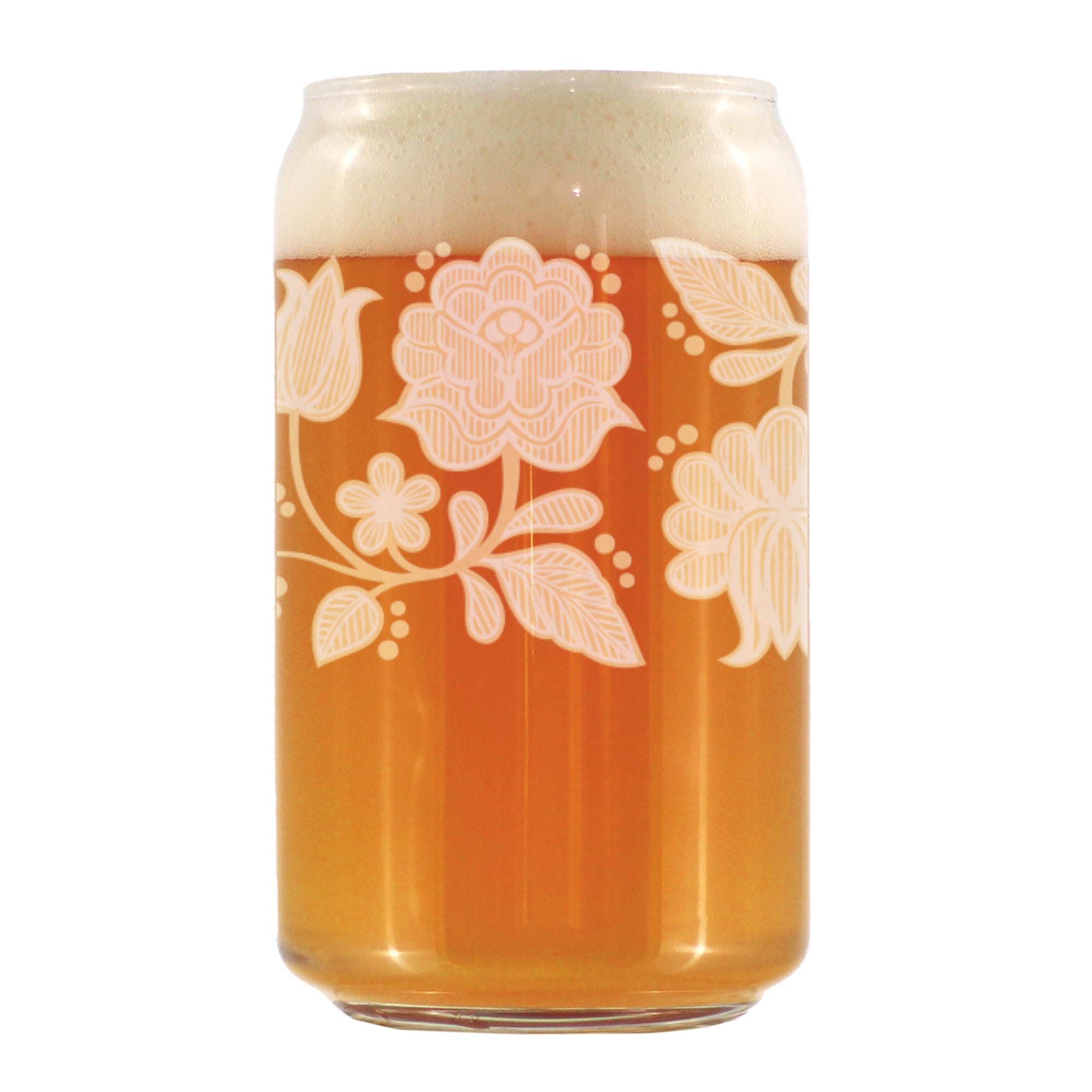 Folk Art Floral Engraved Beer Can Glass Hungarian Kalocsa Embroidery Pattern Multi-Layer Engraving - 16 oz