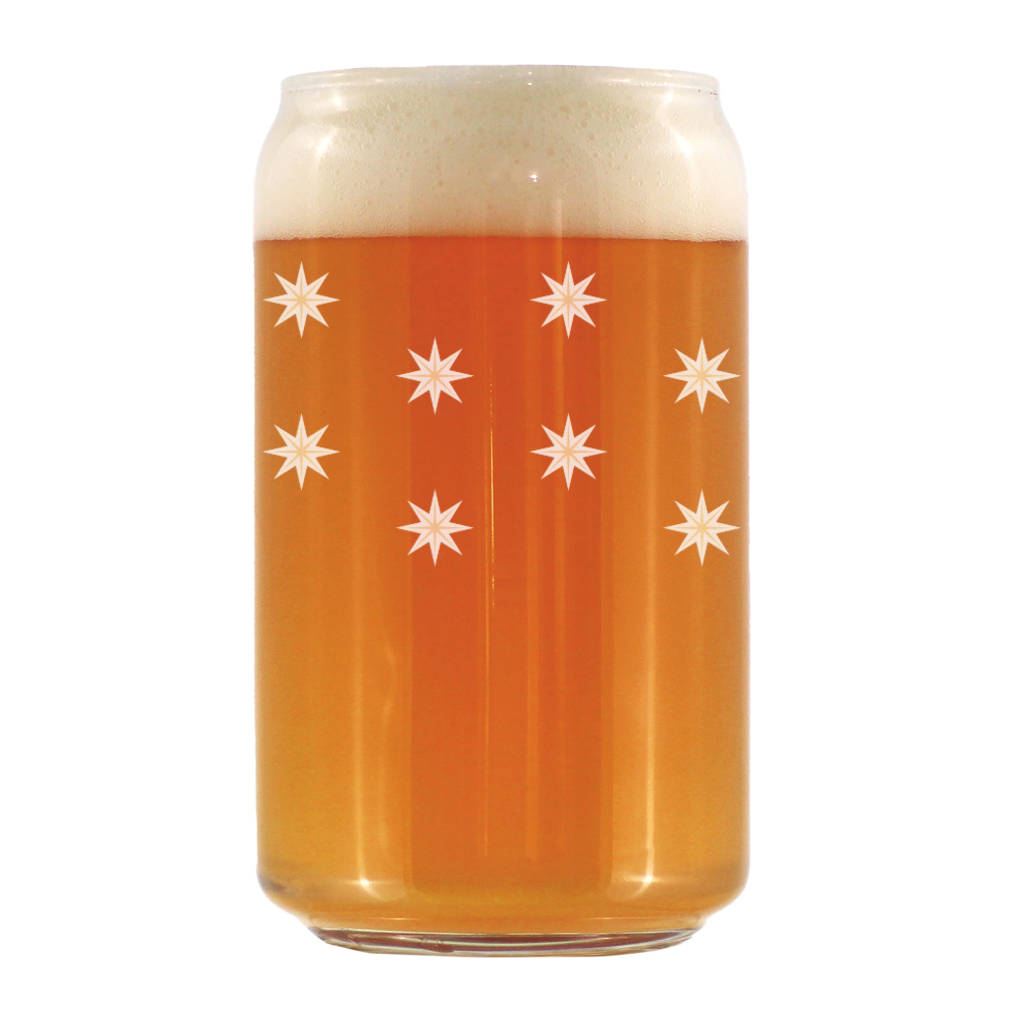 Star Pattern Engraved Beer Can Glass - Full Wrap - Multi-Layer Engraving - 16 oz