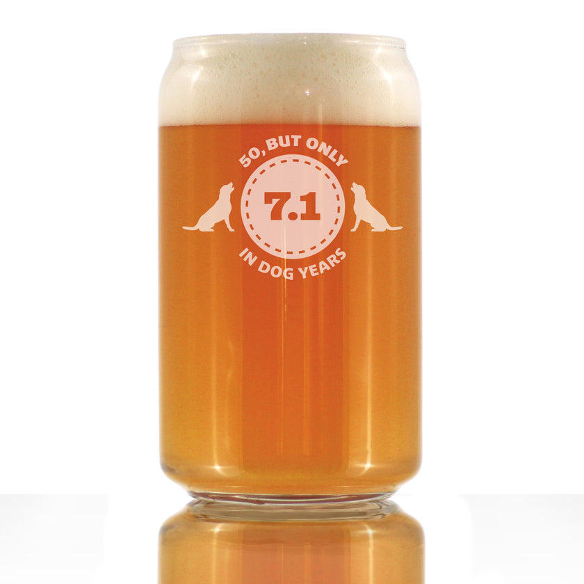 50th Birthday Dog Years - Beer Can Pint Glass - Unique Funny Bday Gifts for Women and Men Turning 50 - 16 oz Glasses