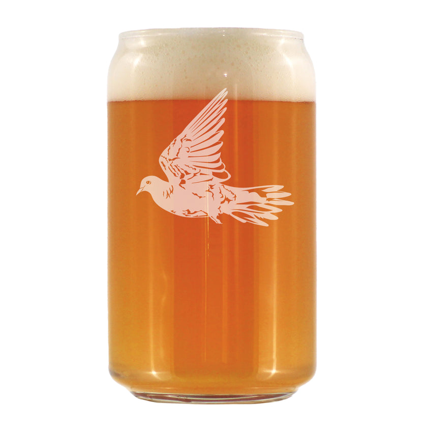 Dove - Engraved Beer Can Glass Birds Decor, Accessories and Bird Themed Gifts for Bird Lovers Beer Can Shaped Pint Glass - 16oz