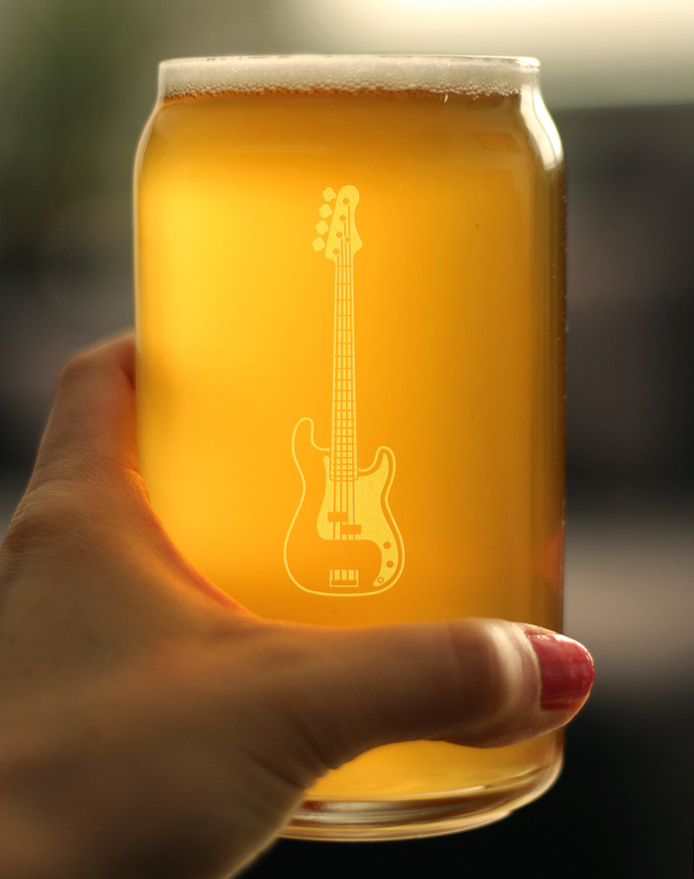 Electric Bass Beer Can Pint Glass - Music Gifts for Bass Players, Teachers and Musical Accessories for Musicians that Play Bass Guitar - 16 Oz Glasses