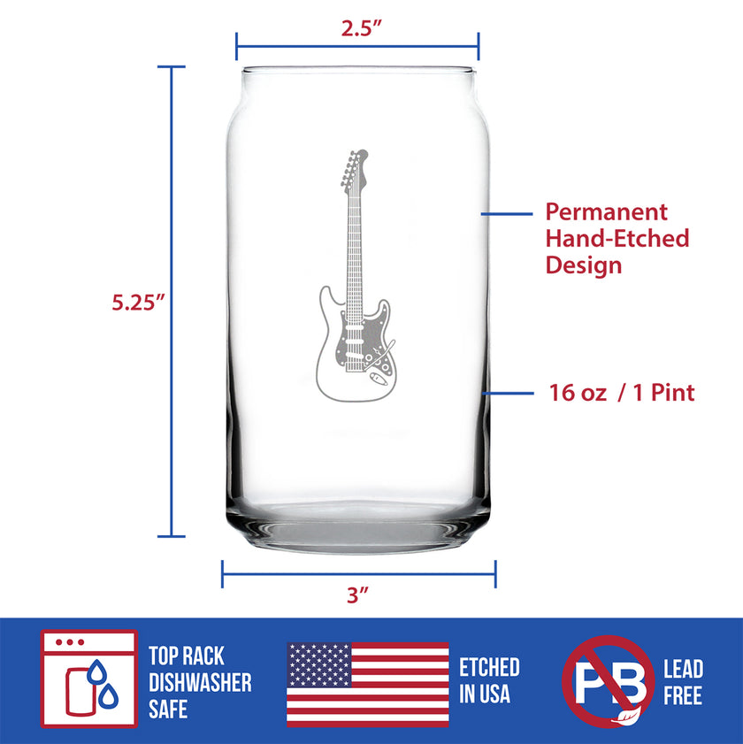 Electric Guitar Beer Can Pint Glass - Music Gifts for Guitar Players, Teachers and Musical Accessories for Musicians that Play Guitar - 16 Oz Glasses