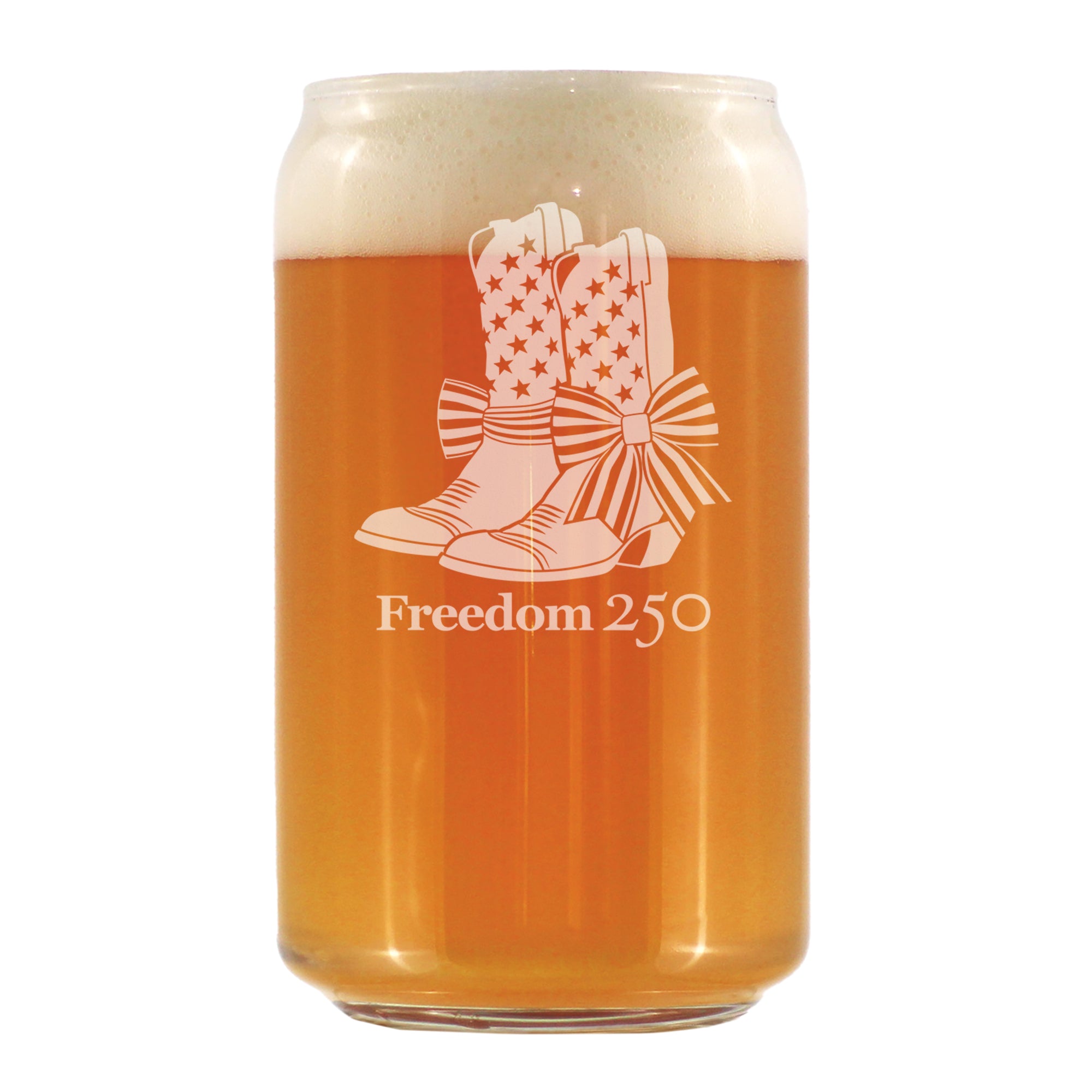 Freedom 250 Cowgirl Boots Engraved Beer Can Glass - 16oz Official USA 250th Anniversary Merch