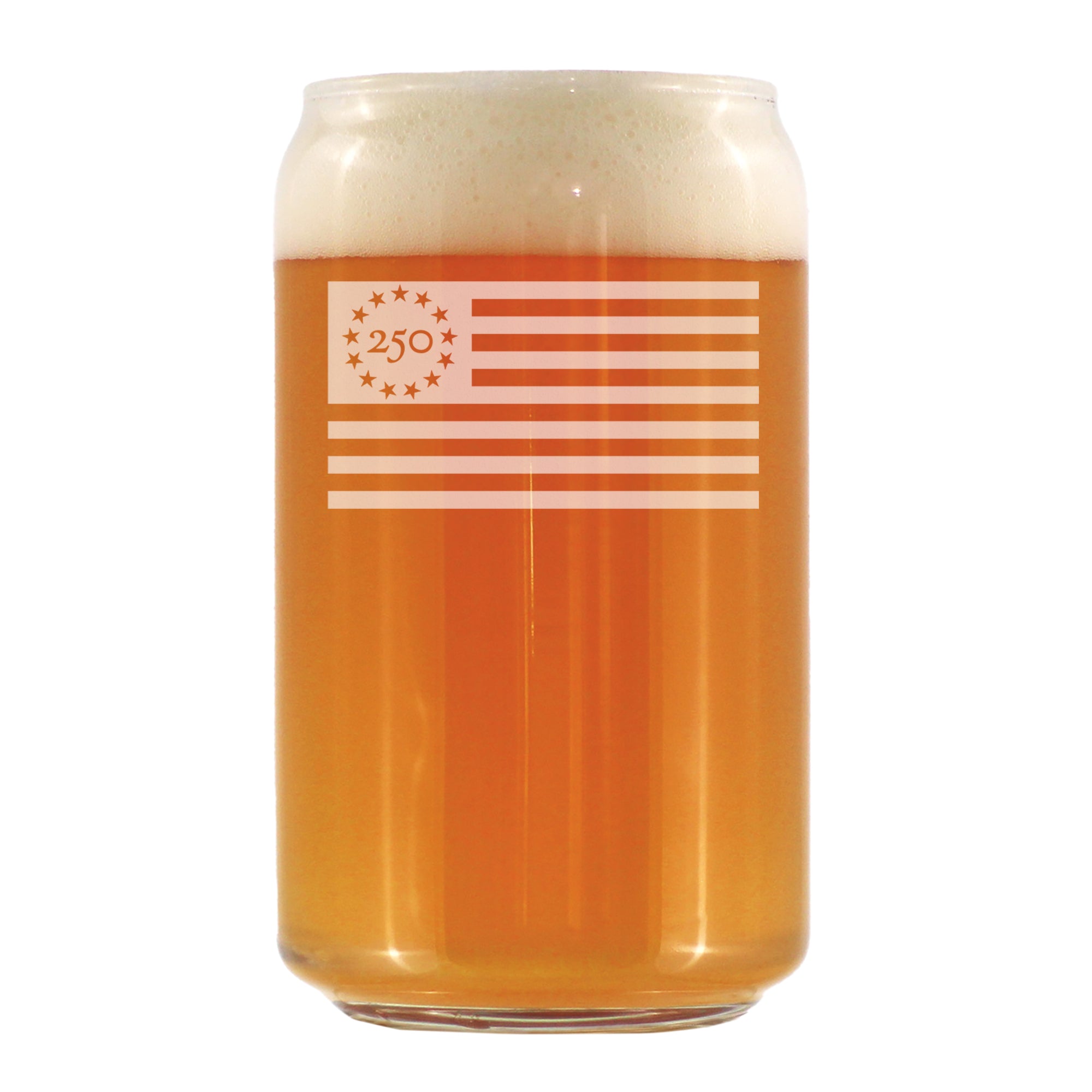 Freedom 250 Flag Logo Engraved Beer Can Glass - 16oz Official USA 250th Anniversary Merch
