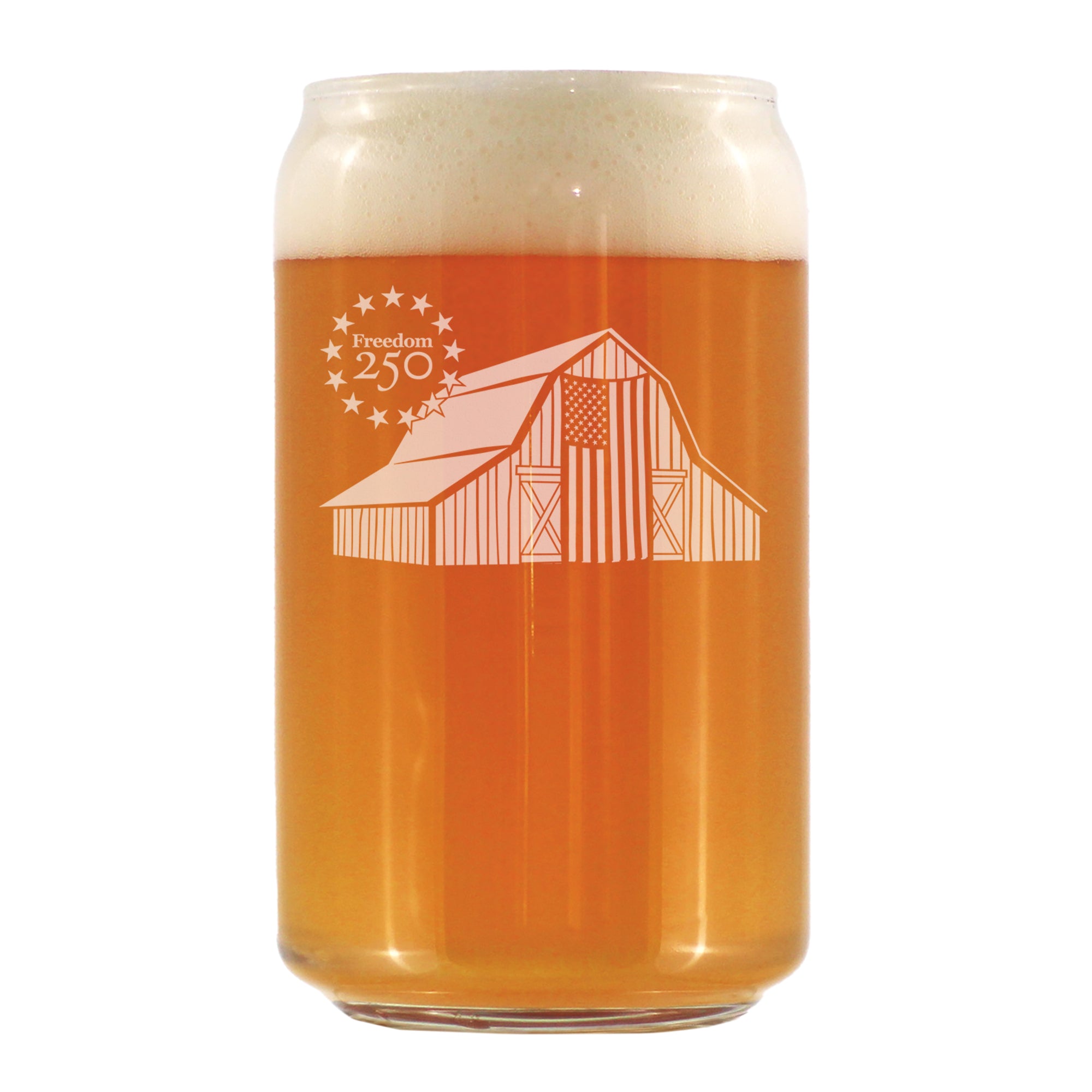 Freedom 250 Homestead Barn Engraved Beer Can Glass - 16oz Official USA 250th Anniversary Merch