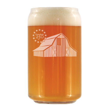 Freedom 250 Homestead Barn Engraved Beer Can Glass - 16oz Official USA 250th Anniversary Merch