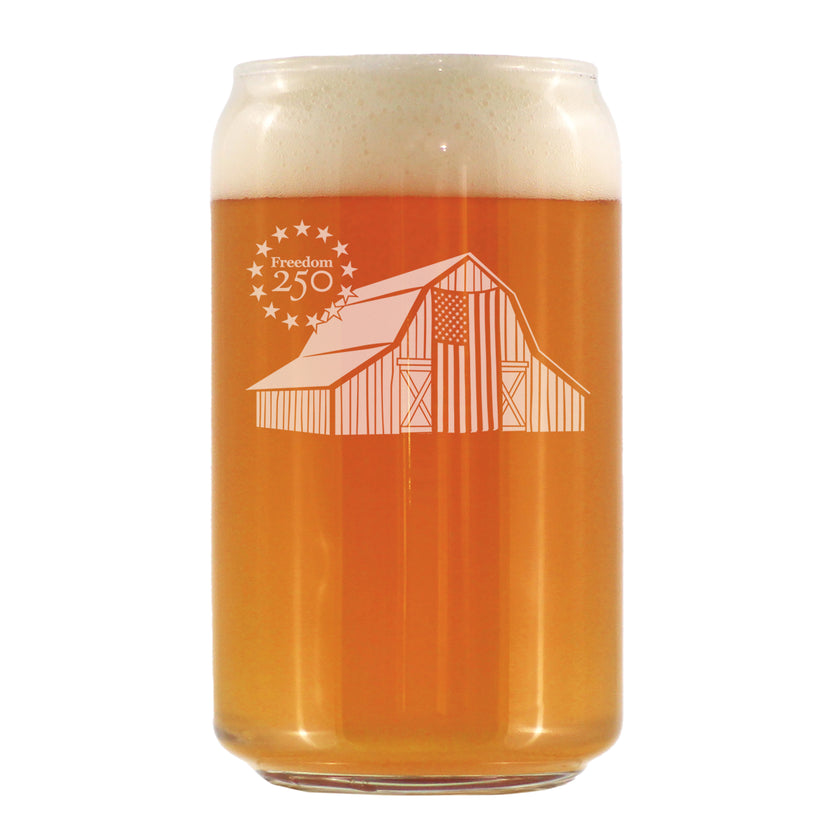 Freedom 250 Homestead Barn Engraved Beer Can Glass - 16oz Official USA 250th Anniversary Merch
