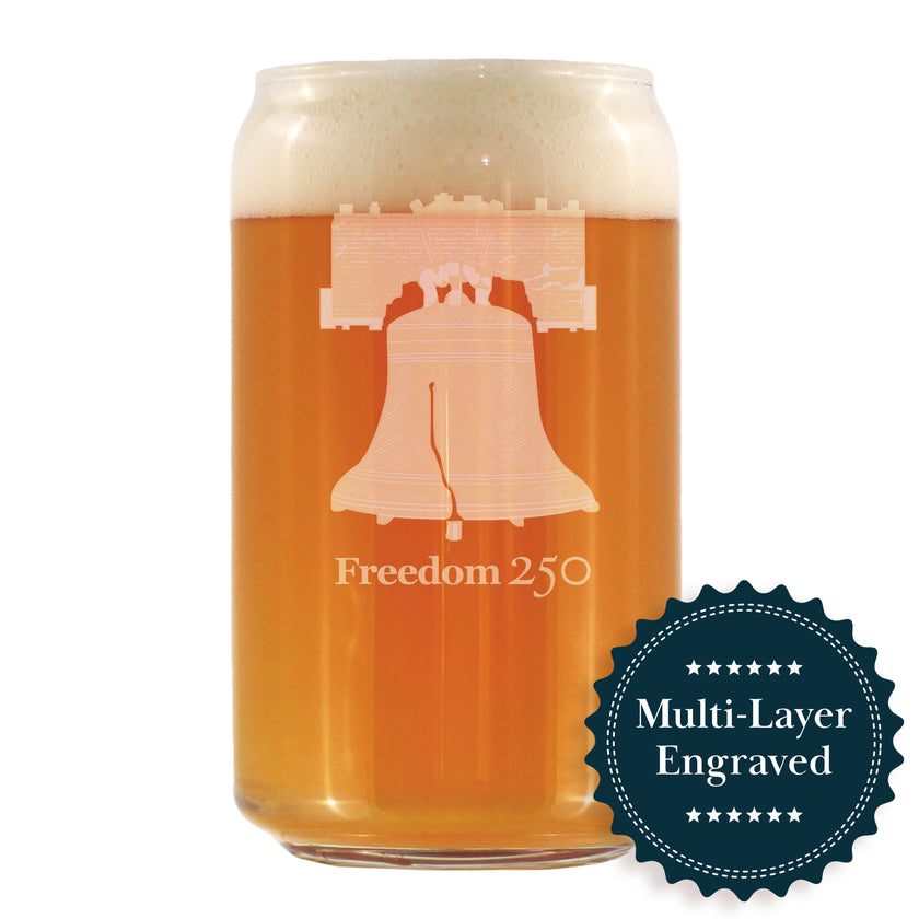 Freedom 250 Liberty Bell Engraved Beer Can Pint Glass – 16oz Official USA 250th Anniversary Merch