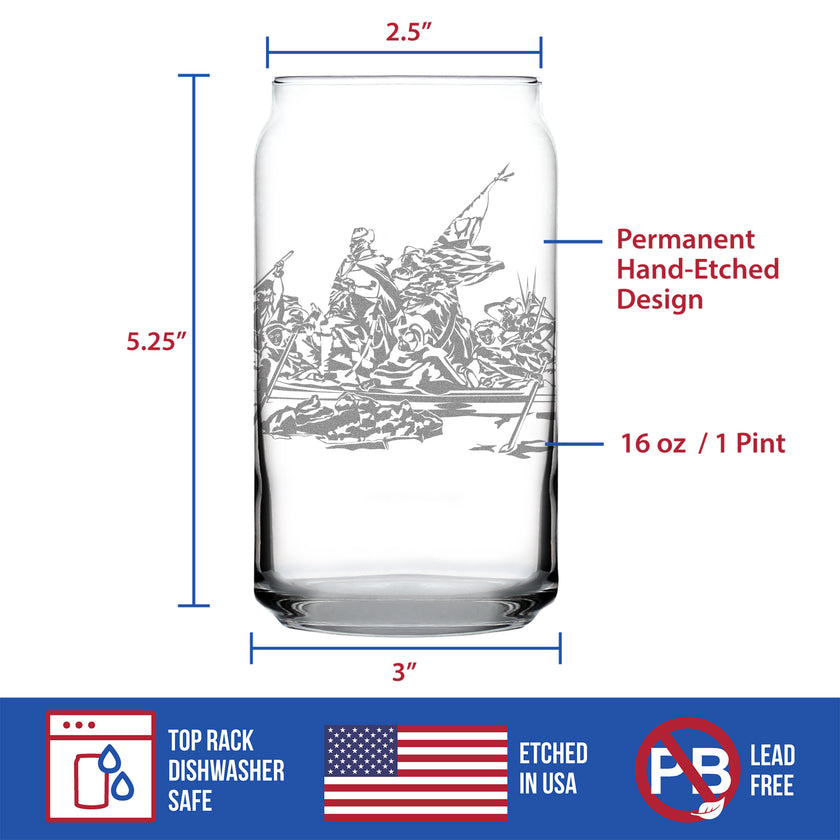 Freedom 250 Washington Crossing the Delaware Engraved Beer Can Glass - 16oz Official USA 250th Anniversary Merch
