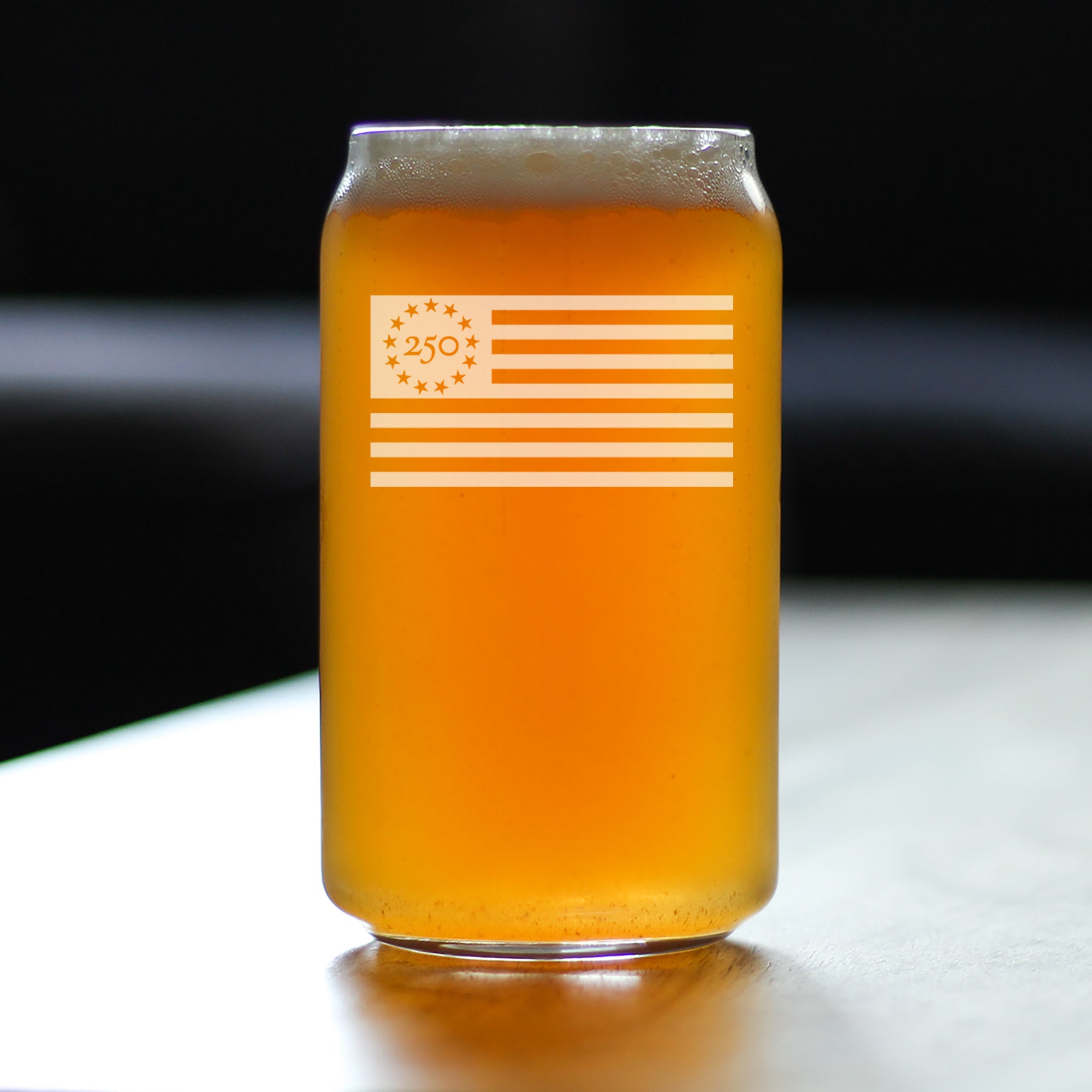 Freedom 250 Flag Logo Engraved Beer Can Glass - 16oz Official USA 250th Anniversary Merch
