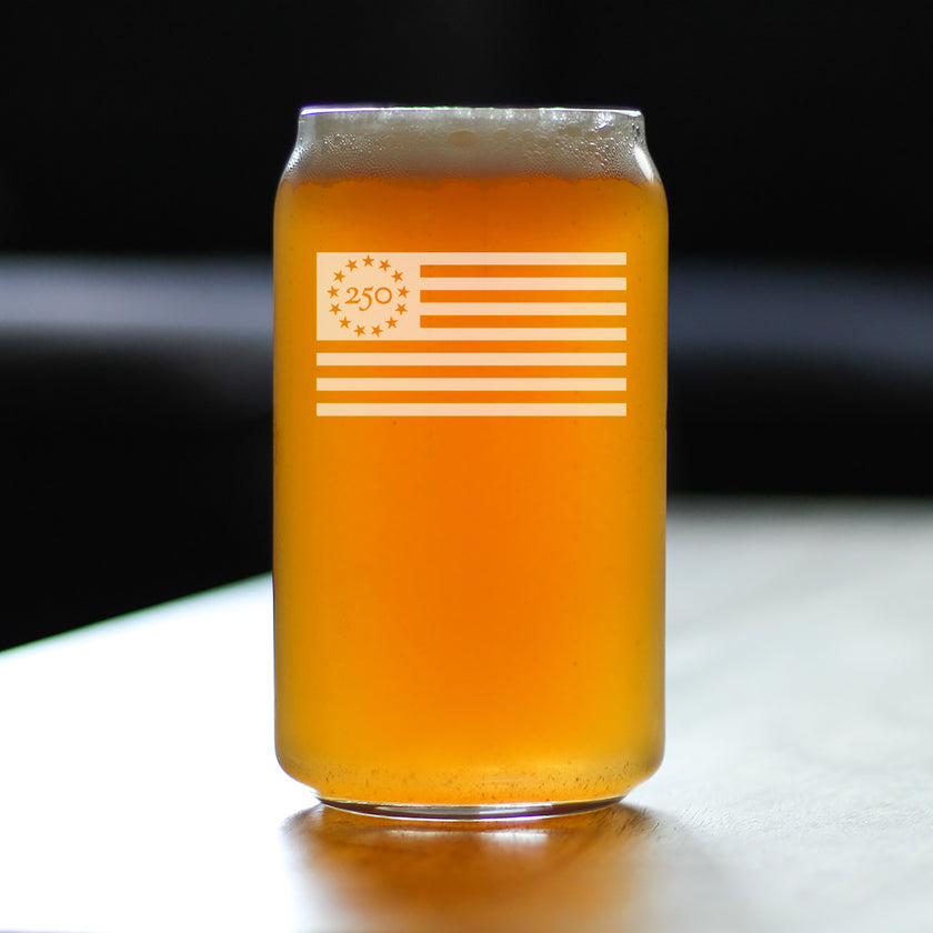 Freedom 250 Flag Logo Engraved Beer Can Glass - 16oz Official USA 250th Anniversary Merch