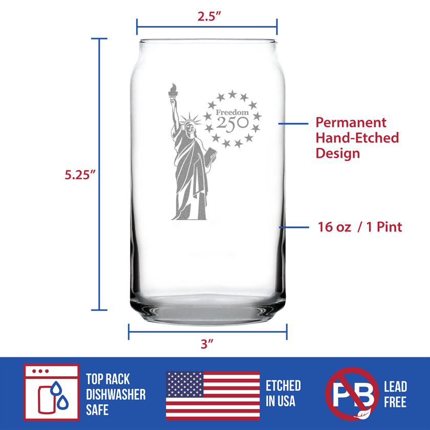 Freedom 250 Statue of Liberty Engraved Beer Can Glass - 16oz Official USA 250th Anniversary Merch