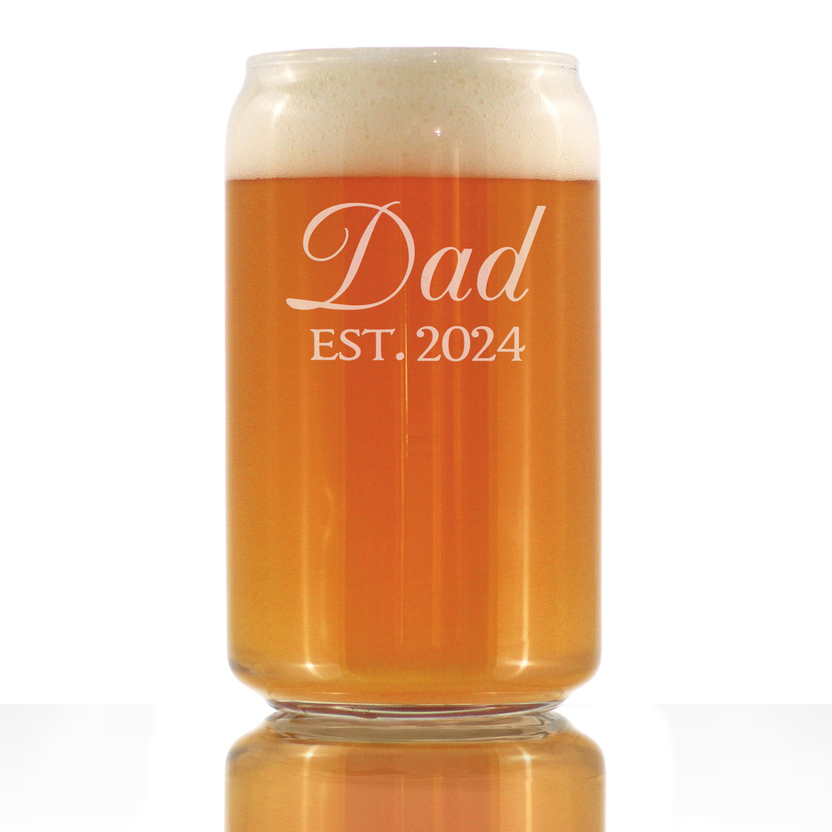 Dad Est 2024 - New Father Beer Can Pint Glass Gift for First Time Parents - Decorative 16 Oz Glasses