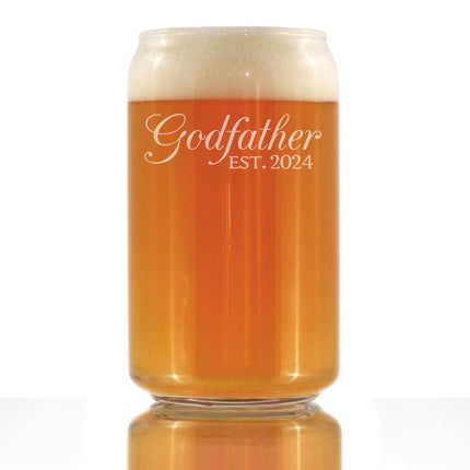 Godfather Est 2024 - New Godfather Beer Can Pint Glass Proposal Gift for First Time Godparents - Decorative 16 Oz Glasses