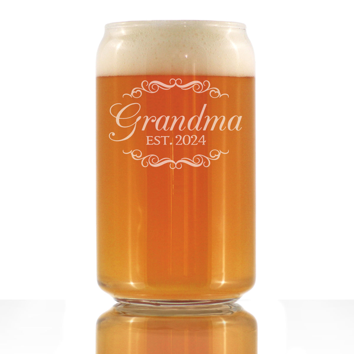 Grandma Est 2024 - New Grandmother Beer Can Pint Glass Gift for First Time Grandparents - Decorative 16 Oz Glasses