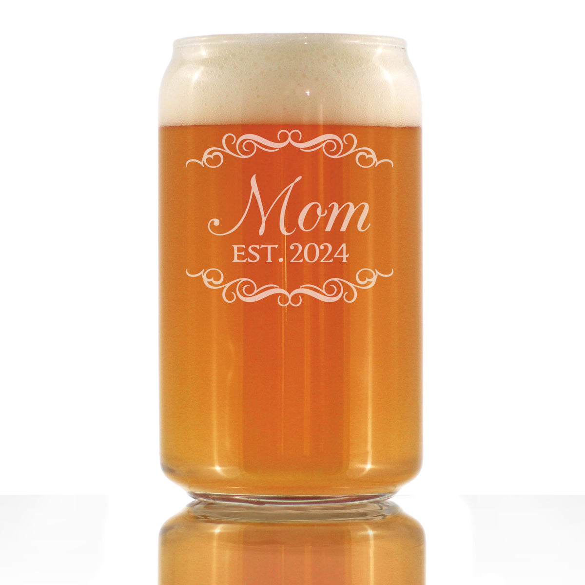 Mom Est 2024 - New Mother Beer Can Pint Glass Gift for First Time Parents - Decorative 16 Oz Glasses