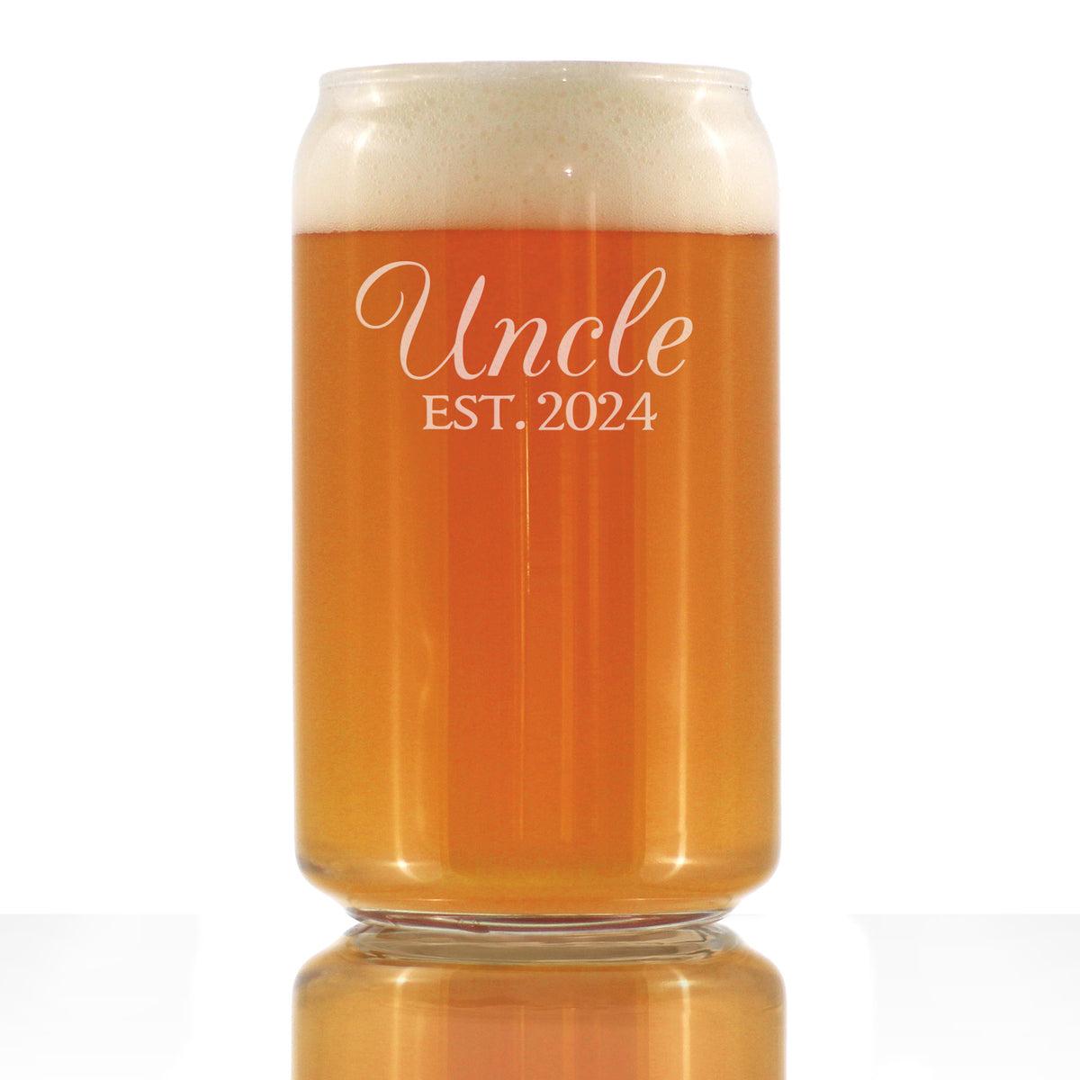 Uncle Est 2024 - Beer Can Pint Glass Gift for First Time Uncles - Decorative 16 Oz Glasses