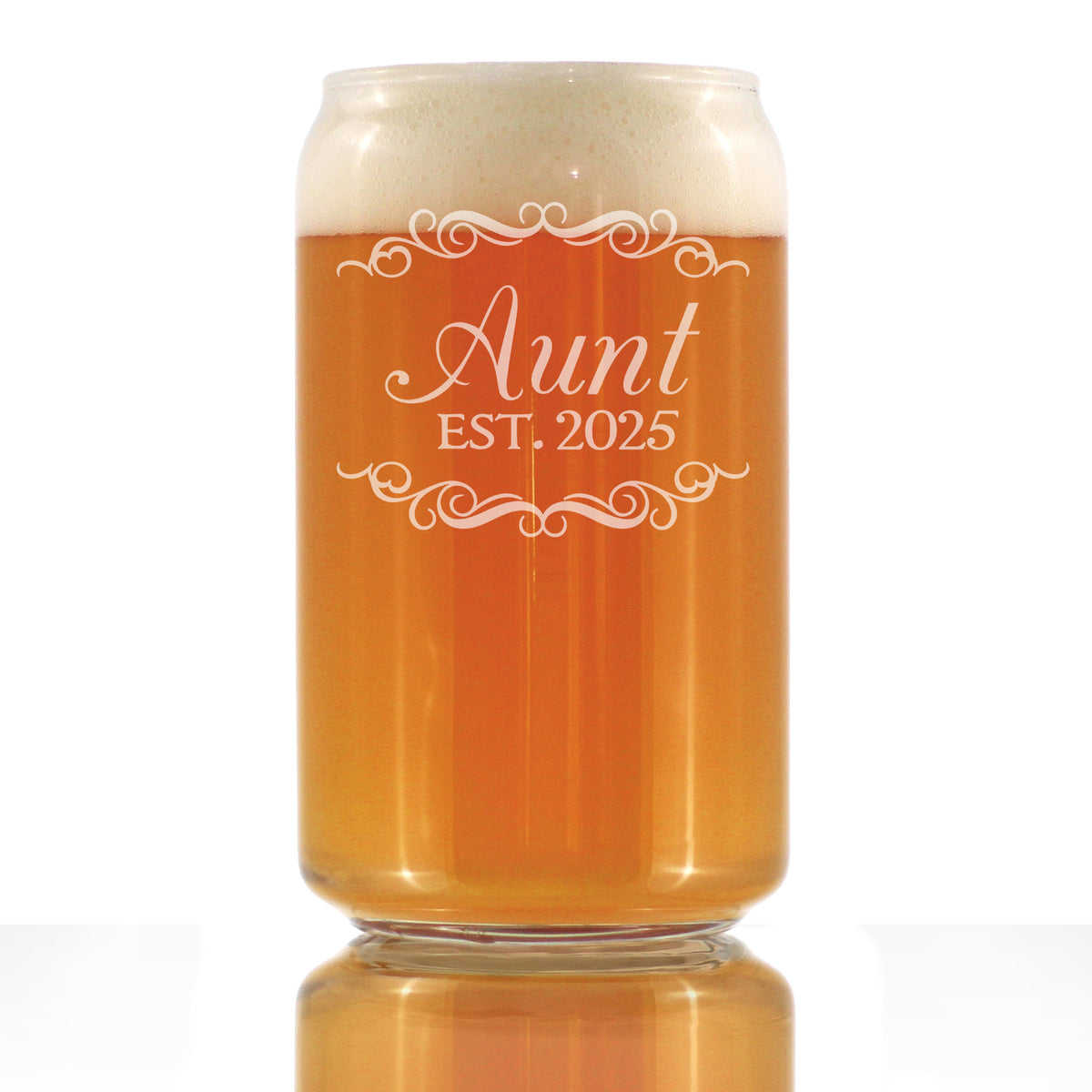 Aunt Est 2025 - New Aunties Beer Can Pint Glass Gift for First Time Aunts - Decorative 16 Oz Glasses