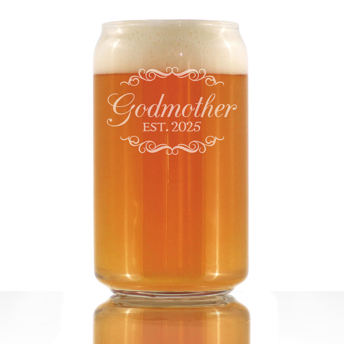 Godmother Est 2025 - New Godmother Beer Can Pint Glass Proposal Gift for First Time Godparents - Decorative 16 Oz Glasses