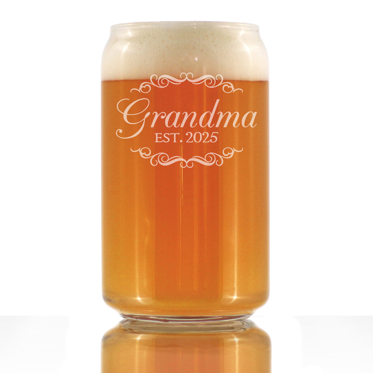 Grandma Est 2025 - New Grandmother Beer Can Pint Glass Gift for First Time Grandparents - Decorative 16 Oz Glasses