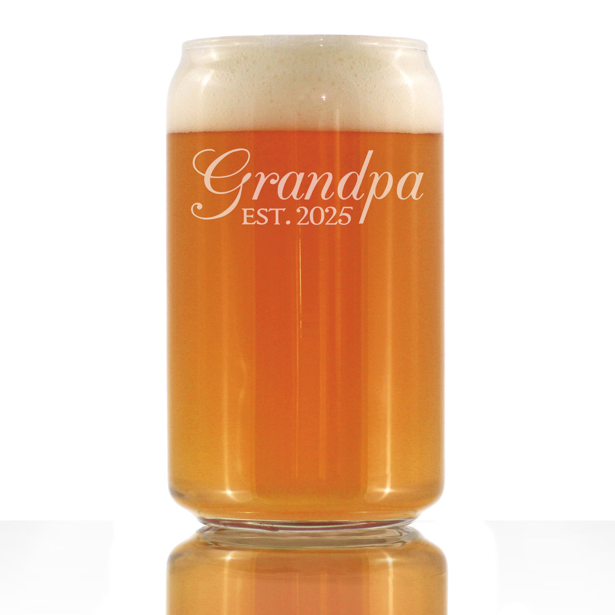 Grandpa Est 2025 - New Grandfather Beer Can Pint Glass Gift for First Time Grandparents - Decorative 16 Oz Glasses