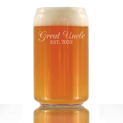 Great Uncle Est 2025 - Beer Can Pint Glass Gift for First Time Great Uncles - Decorative 16 Oz Glasses