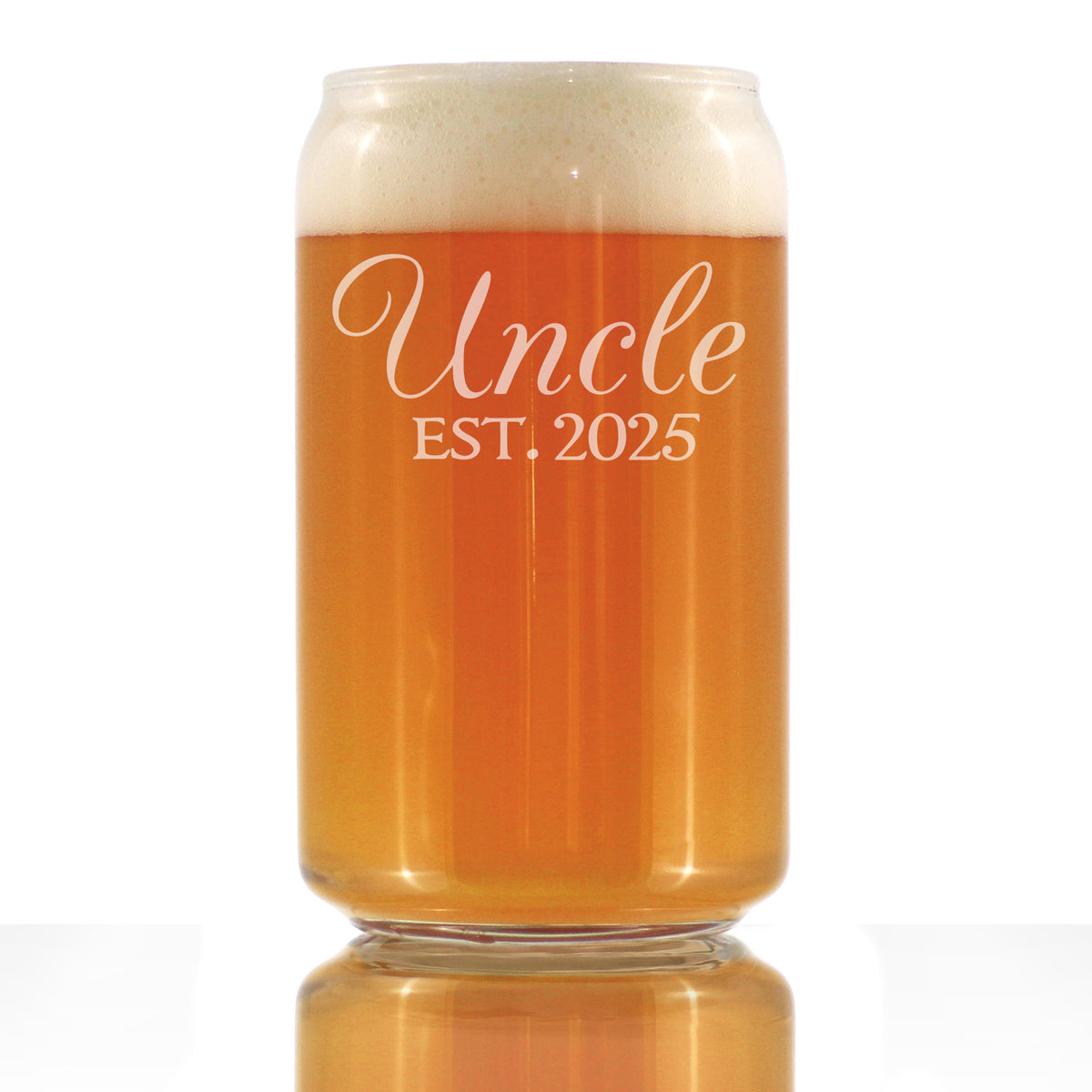 Uncle Est 2025 - Beer Can Pint Glass Gift for First Time Uncles - Decorative 16 Oz Glasses