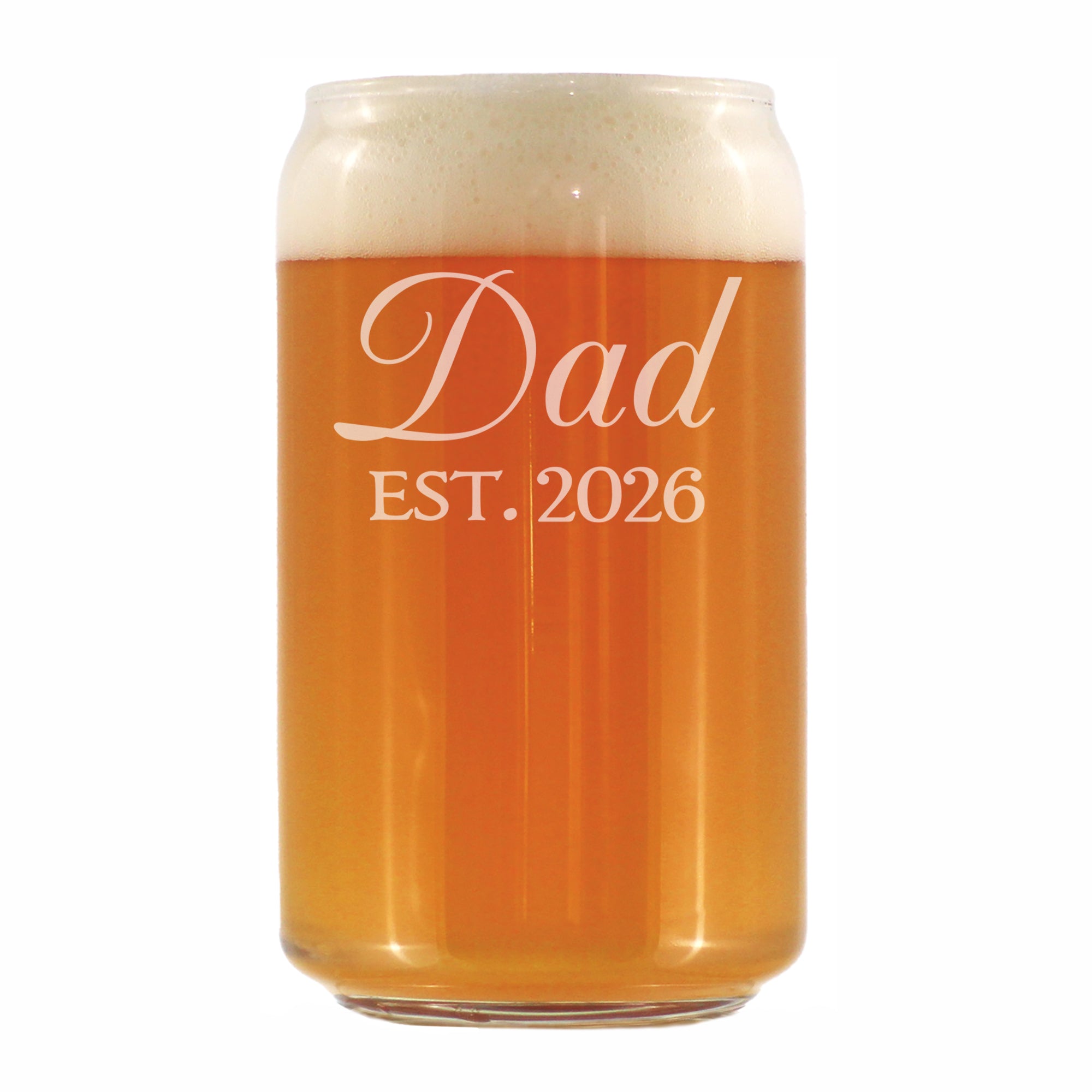 Dad Est 2026 - Engraved Beer Can Glass - New Father Gift for First Time Parents - Decorative Beer Can Shaped Pint Glass - 16oz