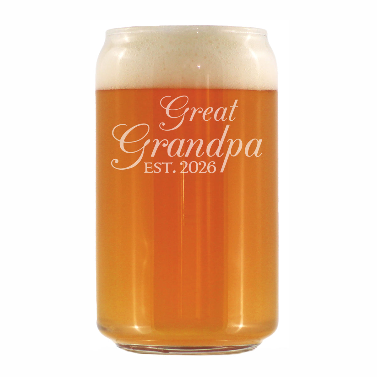 Great Grandpa Est 2026 - Engraved Beer Can Glass - New Great Grandfather Gift for First Time Great Grandparents - Decorative Beer Can Shaped Pint Glass - 16oz