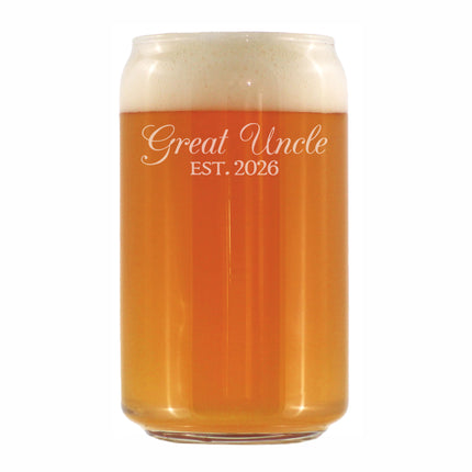 Great Uncle Est 2026 - Engraved Beer Can Glass - New Great Uncle Gift for First Time Great Uncles - Decorative Beer Can Shaped Pint Glass - 16oz